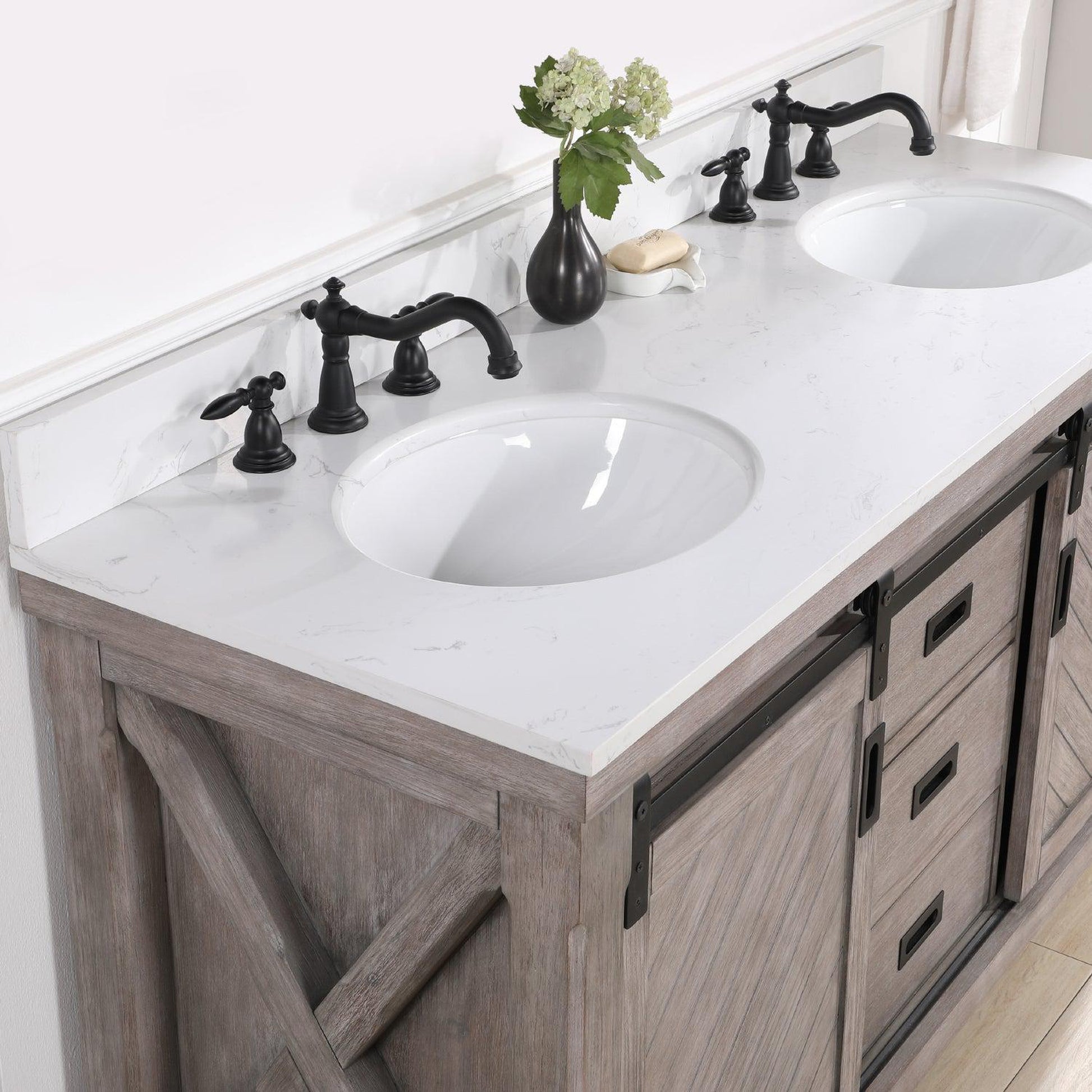 Vinnova Cortes 60" Double Sink Bath Vanity In Classical Grey Finish With White Composite Countertop