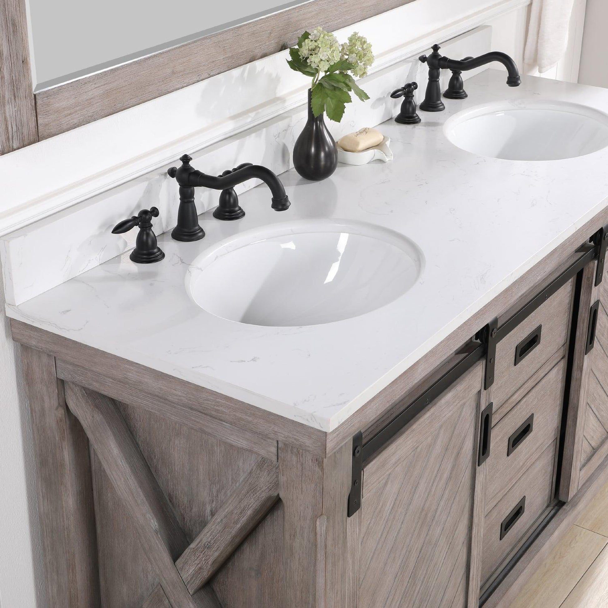 Vinnova Cortes 60" Double Sink Bath Vanity In Classical Grey Finish With White Composite Countertop And Mirror