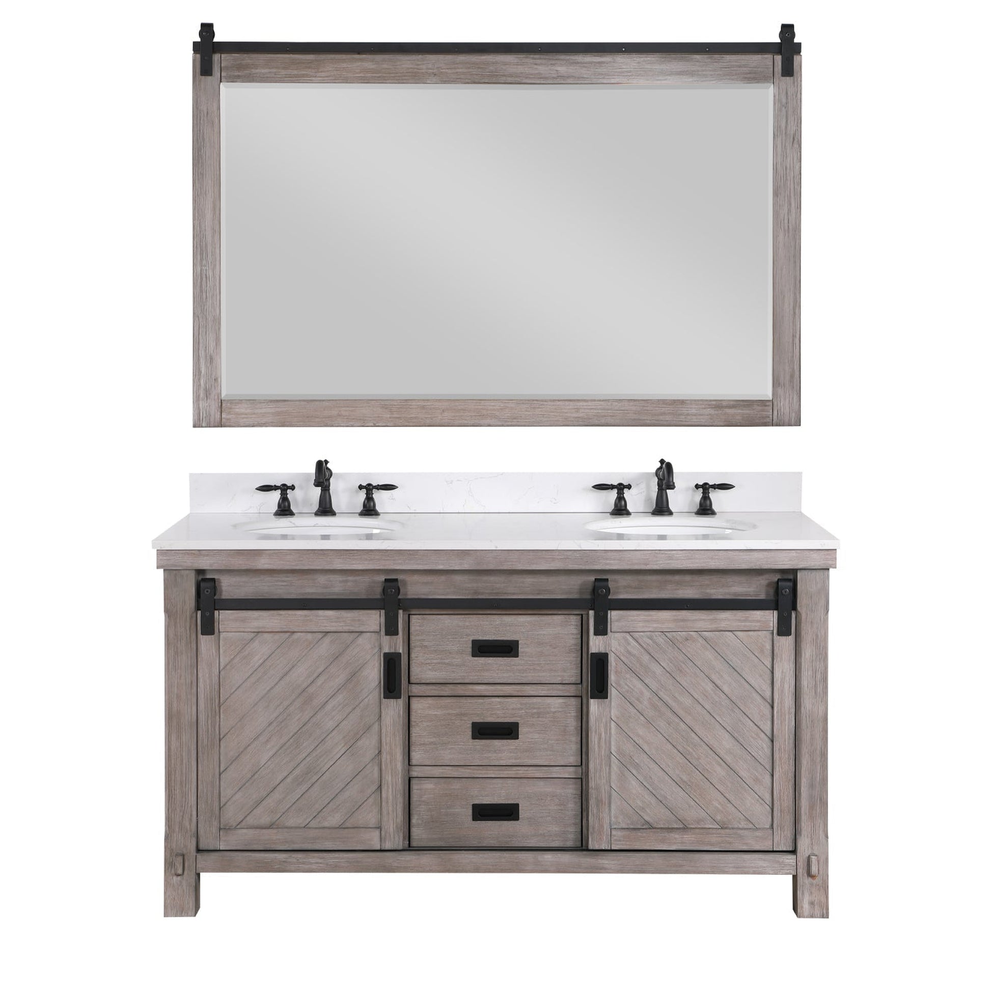 Vinnova Cortes 60" Double Sink Bath Vanity In Classical Grey Finish With White Composite Countertop And Mirror