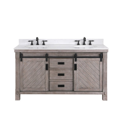 Vinnova Cortes 60" Double Sink Bath Vanity In Classical Grey Finish With White Composite Countertop