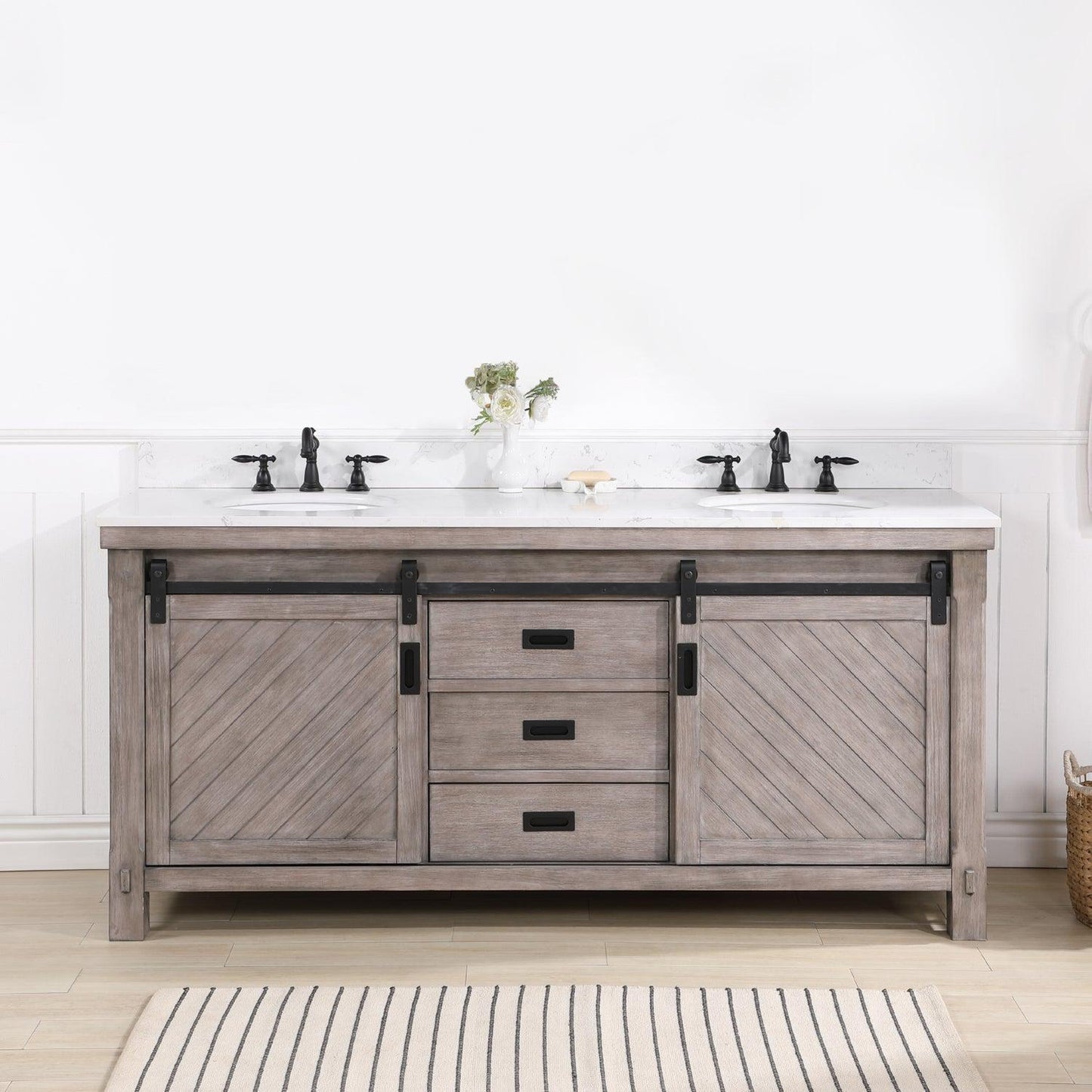 Vinnova Cortes 72" Double Sink Bath Vanity In Classical Grey Finish With White Composite Countertop