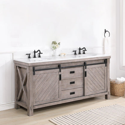 Vinnova Cortes 72" Double Sink Bath Vanity In Classical Grey Finish With White Composite Countertop