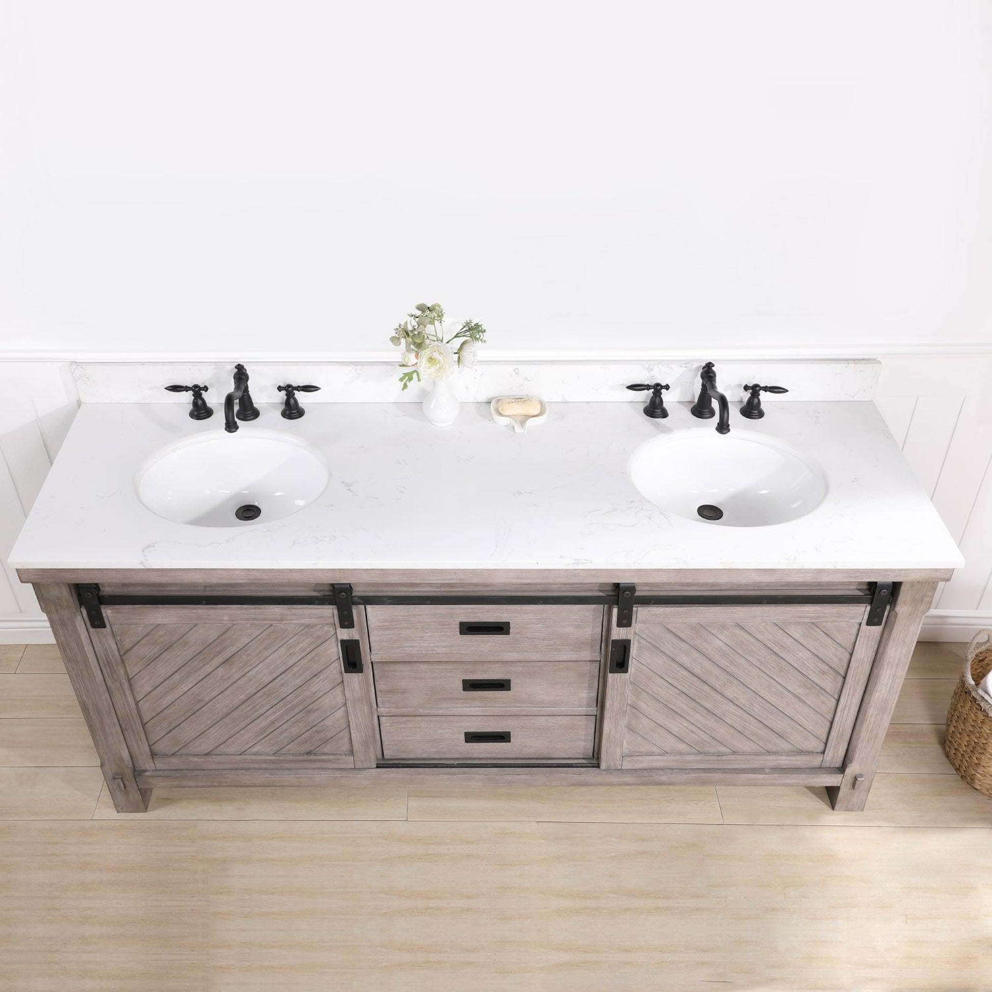 Vinnova Cortes 72" Double Sink Bath Vanity In Classical Grey Finish With White Composite Countertop