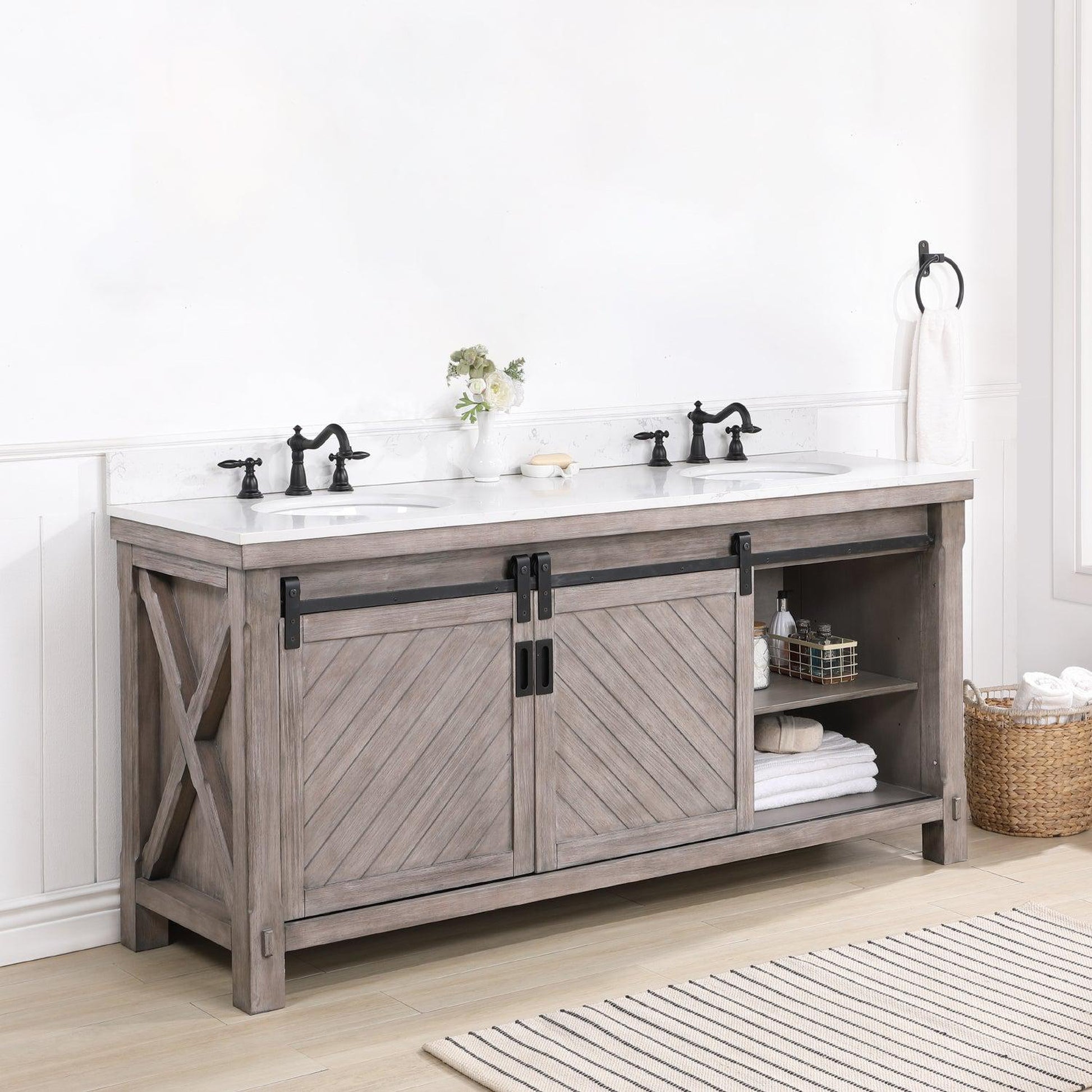 Vinnova Cortes 72" Double Sink Bath Vanity In Classical Grey Finish With White Composite Countertop