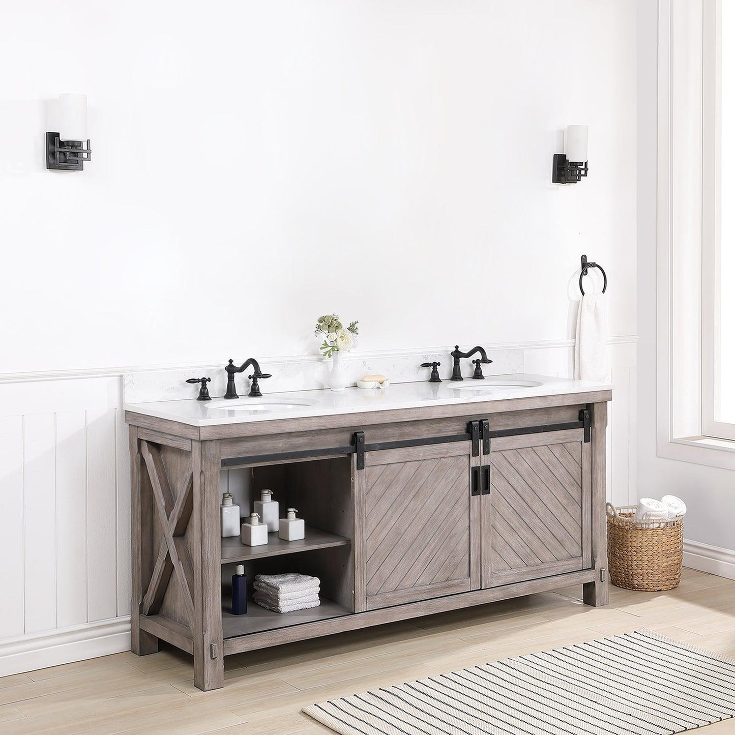 Vinnova Cortes 72" Double Sink Bath Vanity In Classical Grey Finish With White Composite Countertop