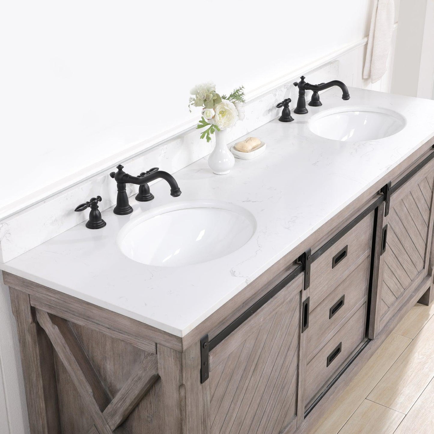 Vinnova Cortes 72" Double Sink Bath Vanity In Classical Grey Finish With White Composite Countertop