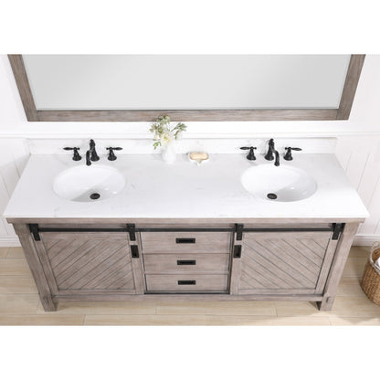 Vinnova Cortes 72" Double Sink Bath Vanity In Classical Grey Finish With White Composite Countertop And Mirror