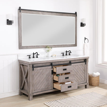 Vinnova Cortes 72" Double Sink Bath Vanity In Classical Grey Finish With White Composite Countertop And Mirror