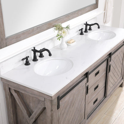 Vinnova Cortes 72" Double Sink Bath Vanity In Classical Grey Finish With White Composite Countertop And Mirror