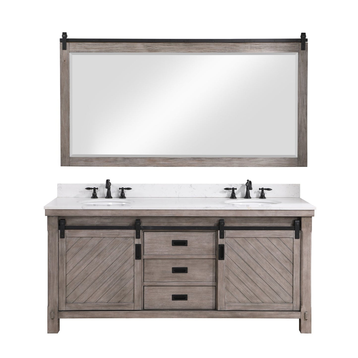 Vinnova Cortes 72" Double Sink Bath Vanity In Classical Grey Finish With White Composite Countertop And Mirror