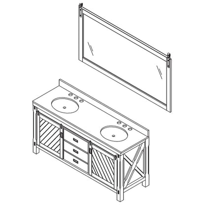 Vinnova Cortes 72" Double Sink Bath Vanity In Weathered Pine Finish With White Composite Countertop