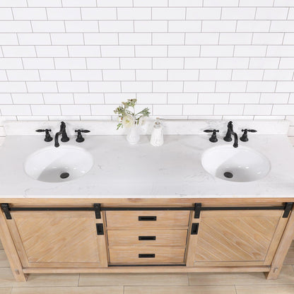 Vinnova Cortes 72" Double Sink Bath Vanity In Weathered Pine Finish With White Composite Countertop