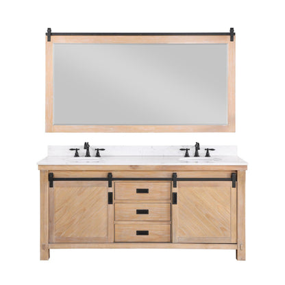 Vinnova Cortes 72" Double Sink Bath Vanity In Weathered Pine Finish With White Composite Countertop And Mirror