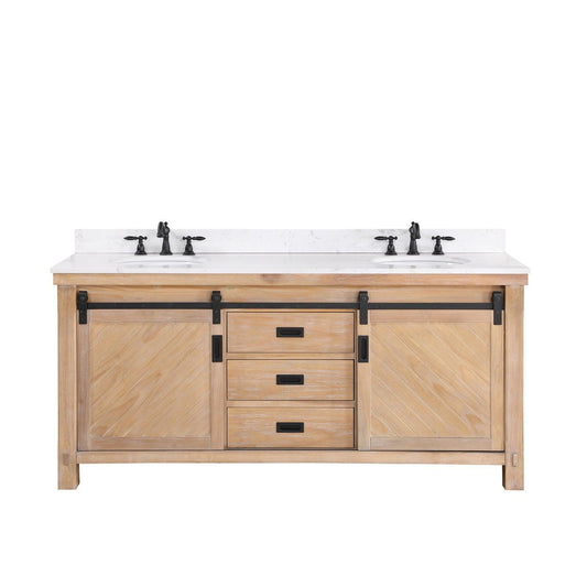 Vinnova Cortes 72" Double Sink Bath Vanity In Weathered Pine Finish With White Composite Countertop