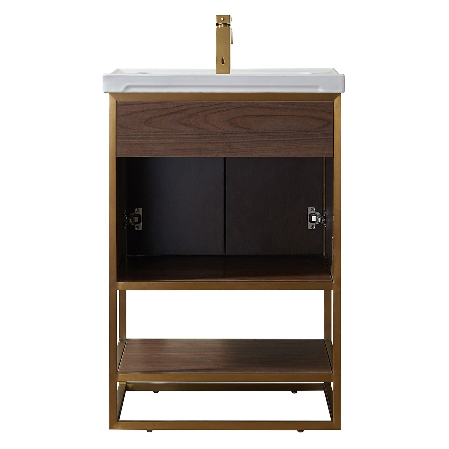 Vinnova Donostia 24" Single Vanity In North American Light Walnut Finish With Ceramic Undermount Sink With Mirror