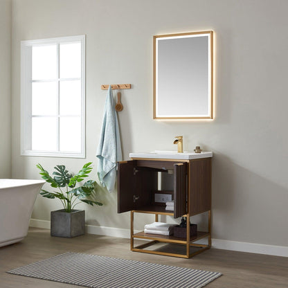 Vinnova Donostia 24" Single Vanity In North American Light Walnut Finish With Ceramic Undermount Sink With Mirror