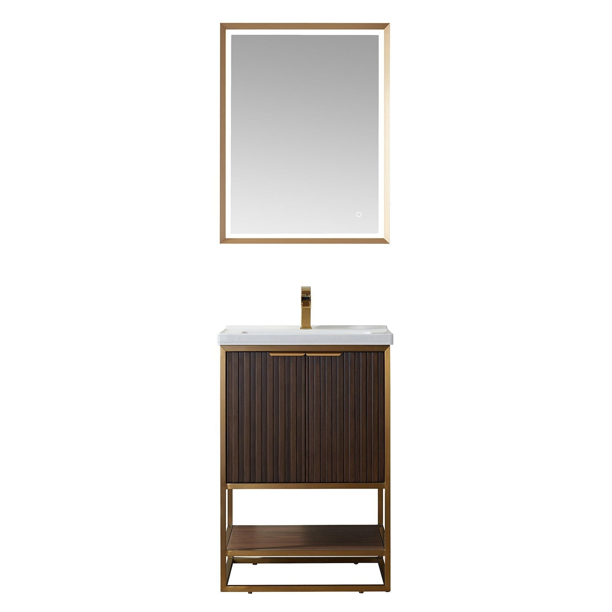 Vinnova Donostia 24" Single Vanity In North American Light Walnut Finish With Ceramic Undermount Sink With Mirror