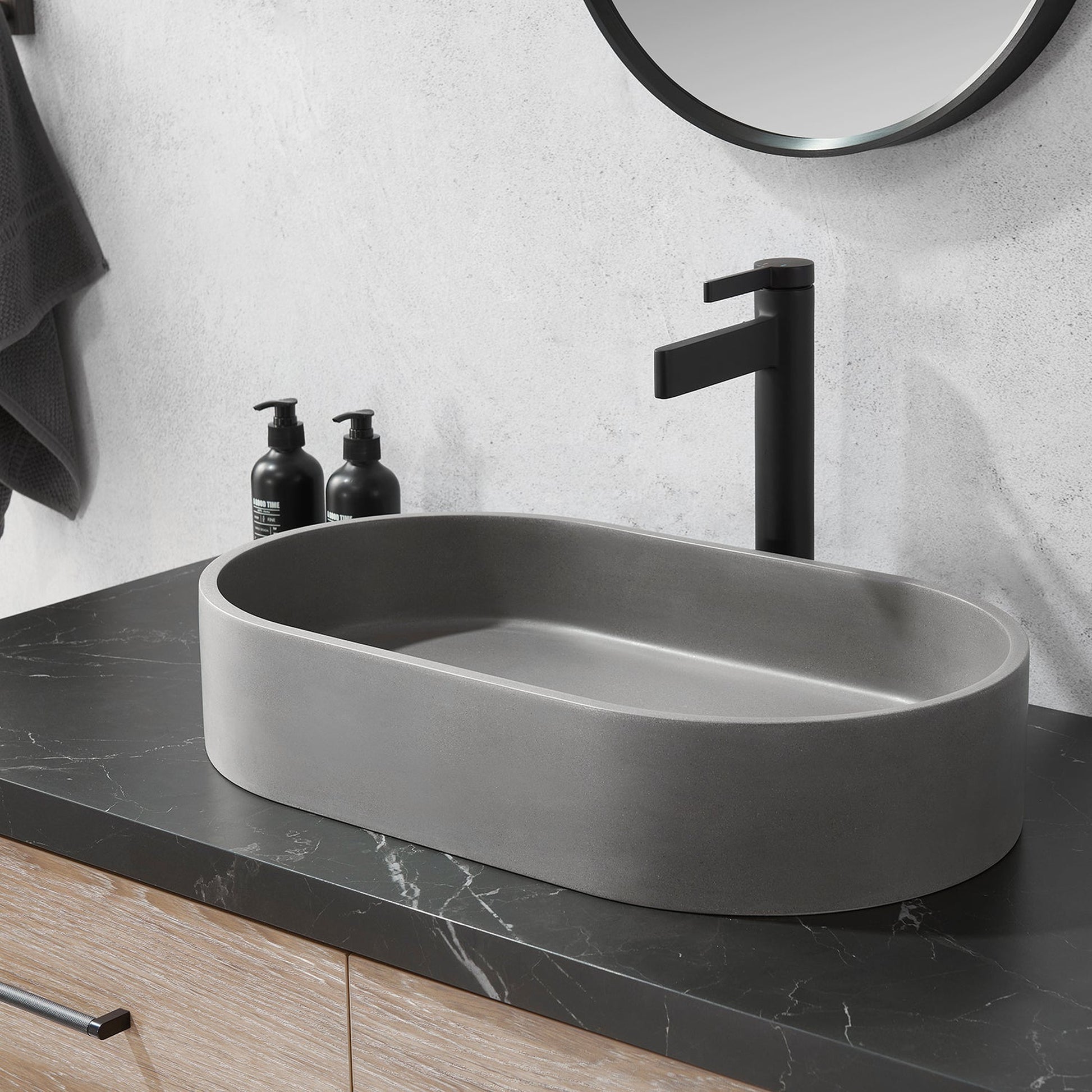 Vinnova Eibar 24" Grey Concrete Oval Vessel Bathroom Sink