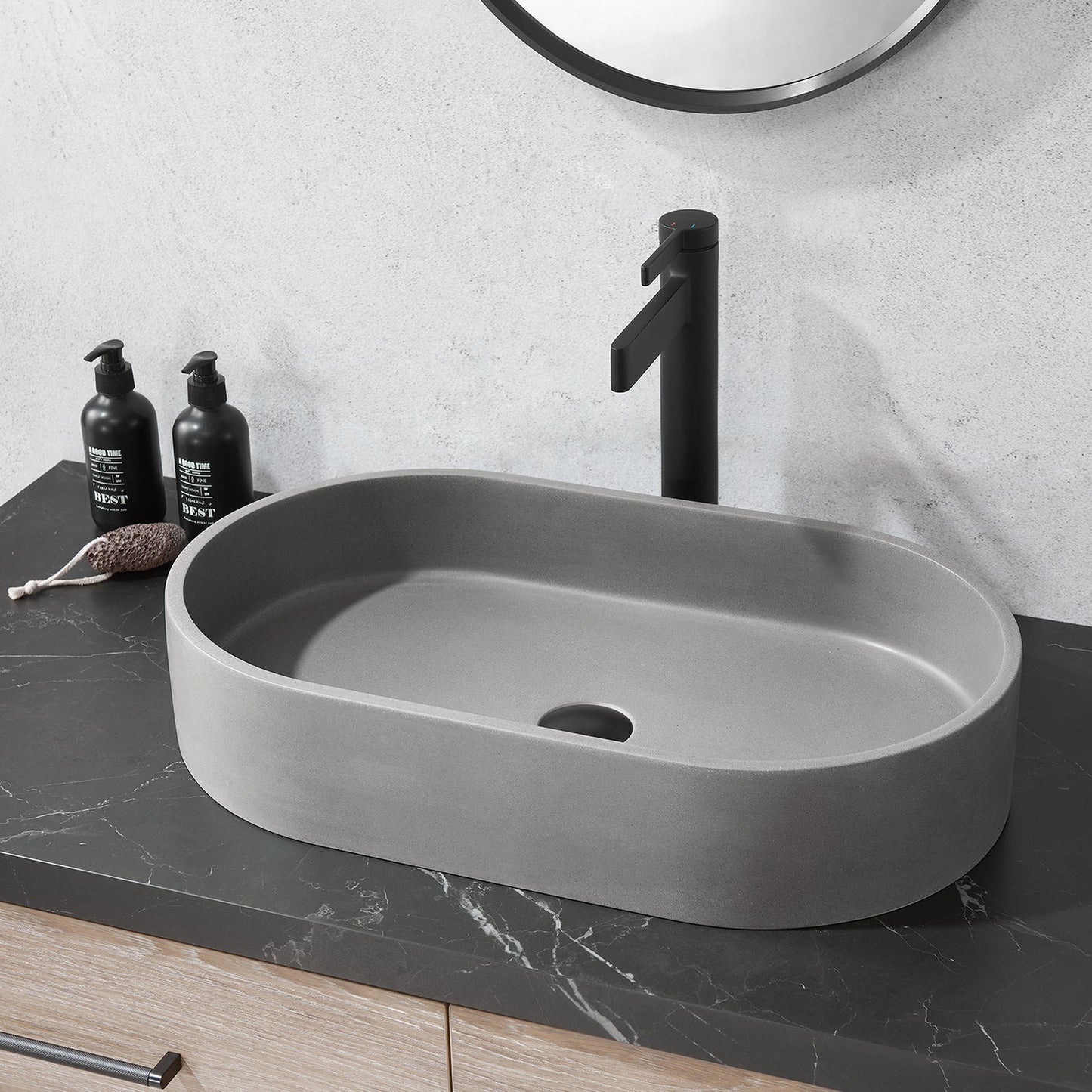 Vinnova Eibar 24" Grey Concrete Oval Vessel Bathroom Sink