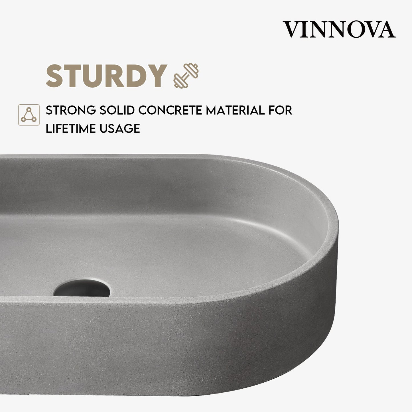 Vinnova Eibar 24" Grey Concrete Oval Vessel Bathroom Sink