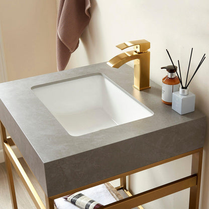 Vinnova Funes 24" Single Sink Bath Vanity In Brushed Gold Metal Support With Grey Sintered Stone Top