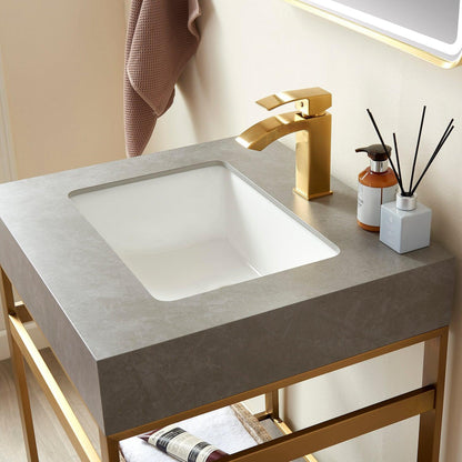 Vinnova Funes 24" Single Sink Bath Vanity In Brushed Gold Metal Support With Grey Sintered Stone Top And Mirror