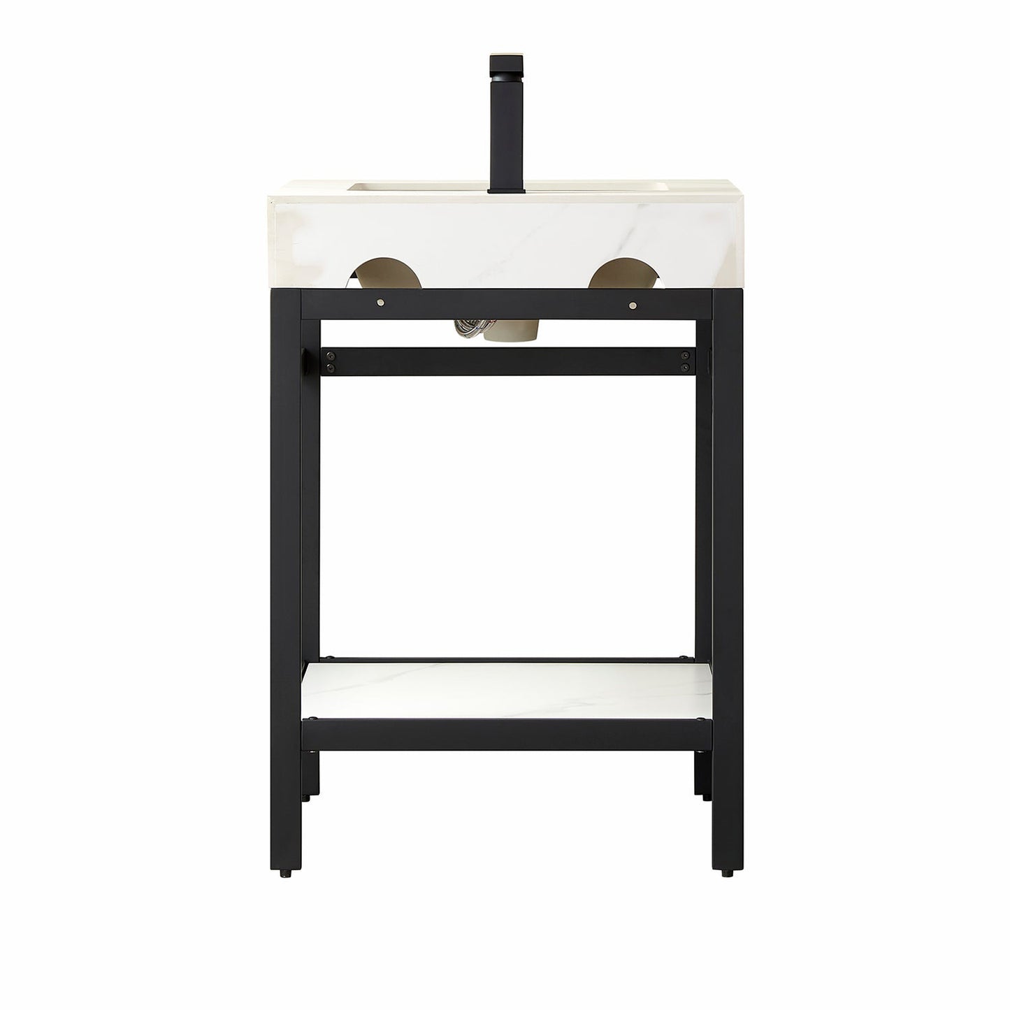 Vinnova Funes 24" Single Sink Bath Vanity In Matt Black Metal Support With White Sintered Stone Top