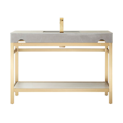 Vinnova Funes 48" Single Sink Bath Vanity In Brushed Gold Metal Support With Grey Sintered Stone Top