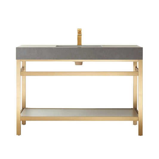 Vinnova Funes 48" Single Sink Bath Vanity In Brushed Gold Metal Support With Grey Sintered Stone Top
