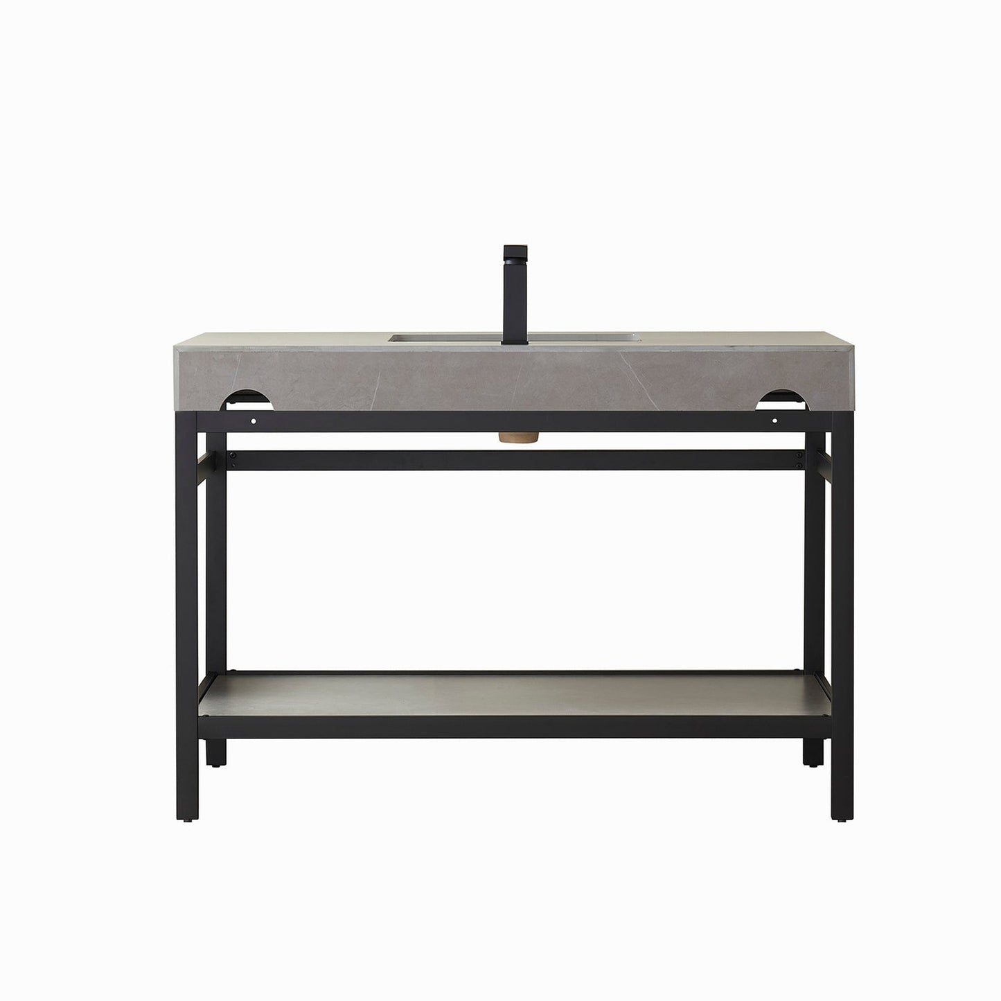 Vinnova Funes 48" Single Sink Bath Vanity In Matt Black Metal Support With Grey Sintered Stone Top