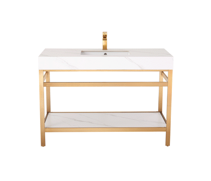 Vinnova Funes 72" Double Sink Bath Vanity In Brushed Gold Metal Support With White Sintered Stone Top And Mirror