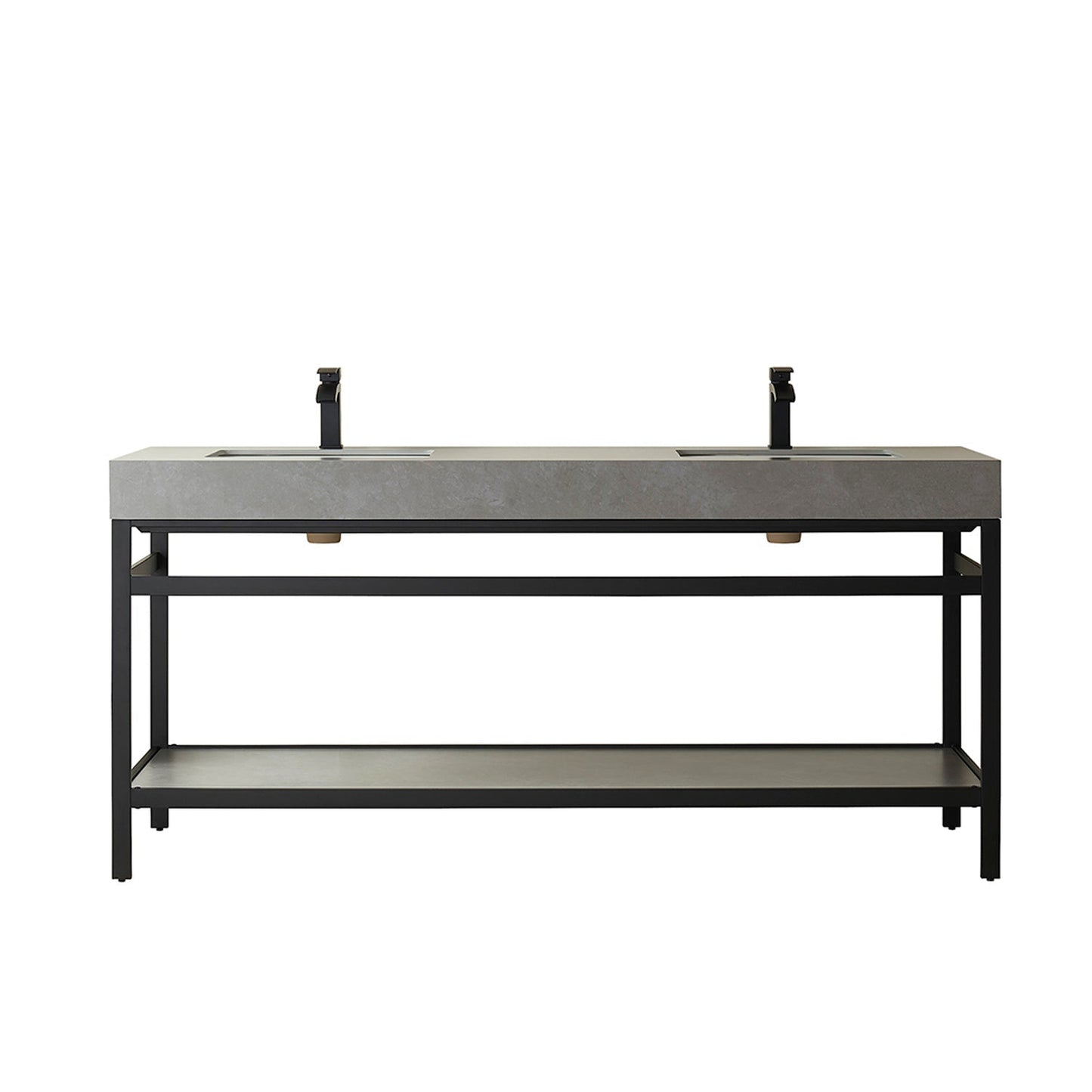 Vinnova Funes 72" Double Sink Bath Vanity In Matt Black Metal Support With Grey Sintered Stone Top