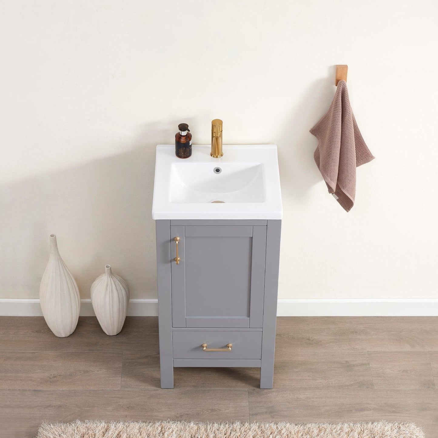 Vinnova Gela 18" Single Sink Bath Vanity In Grey With White Drop-In Ceramic Basin