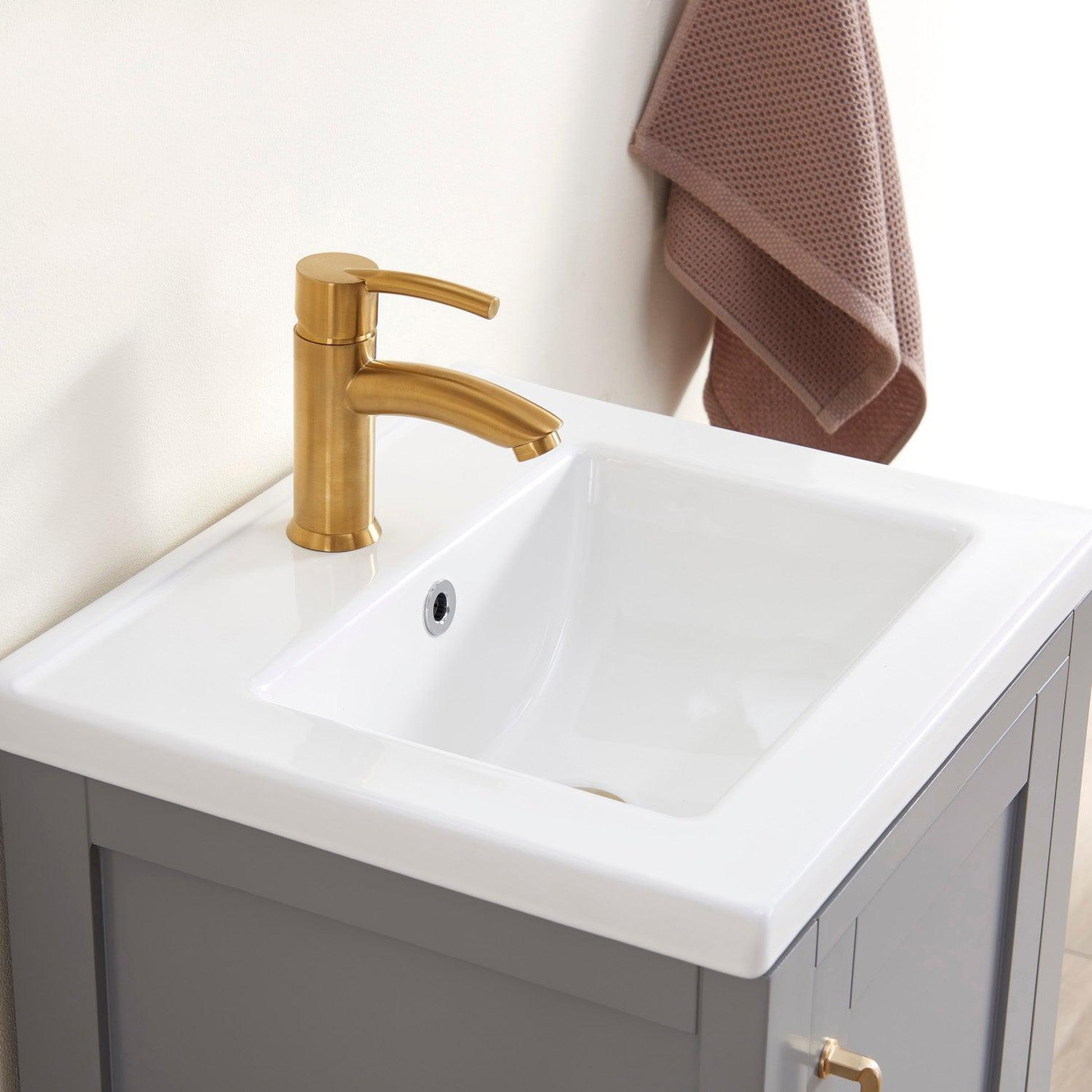 Vinnova Gela 18" Single Sink Bath Vanity In Grey With White Drop-In Ceramic Basin
