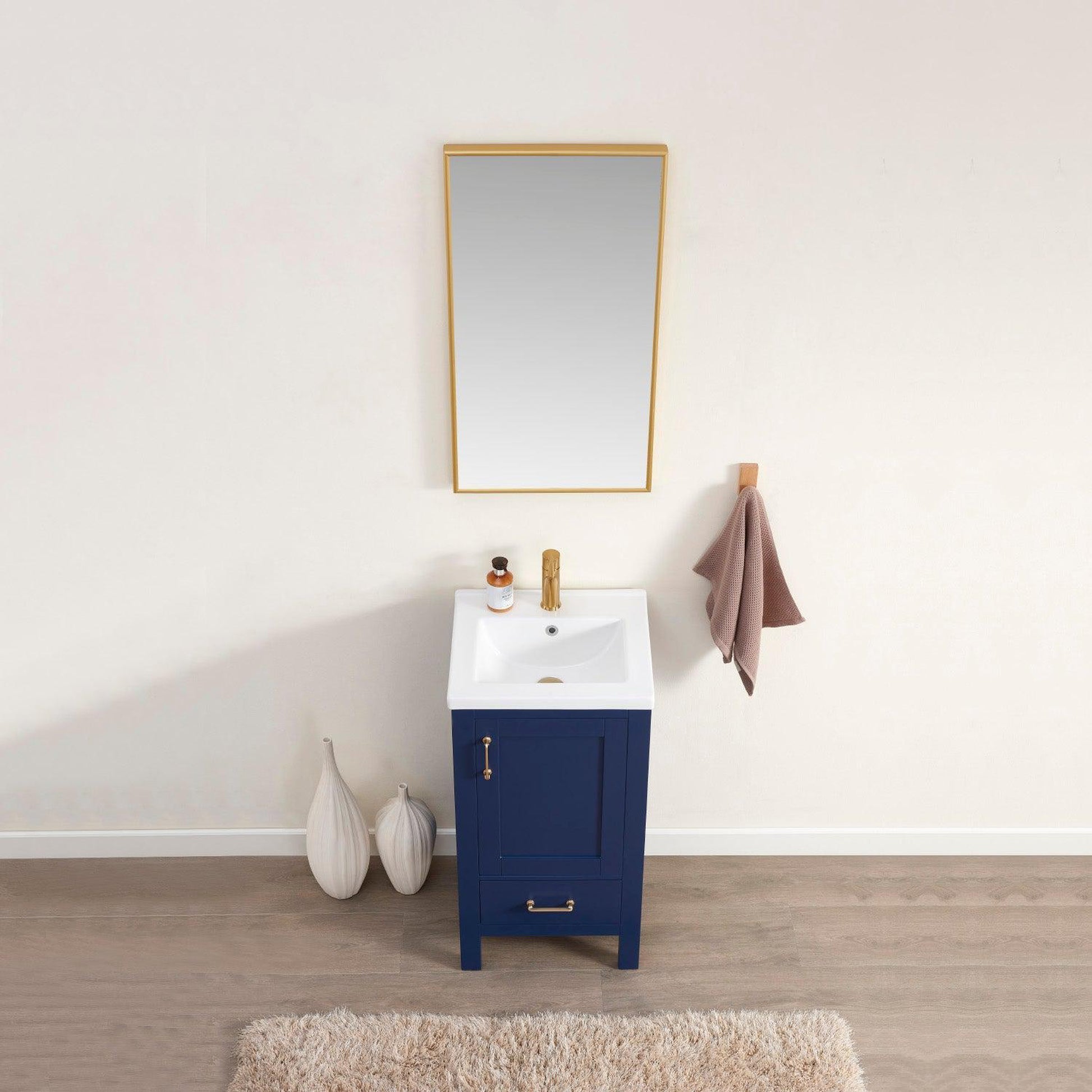 Vinnova Gela 18" Single Sink Bath Vanity In Royal Blue With White Drop-In Ceramic Basin And Mirror