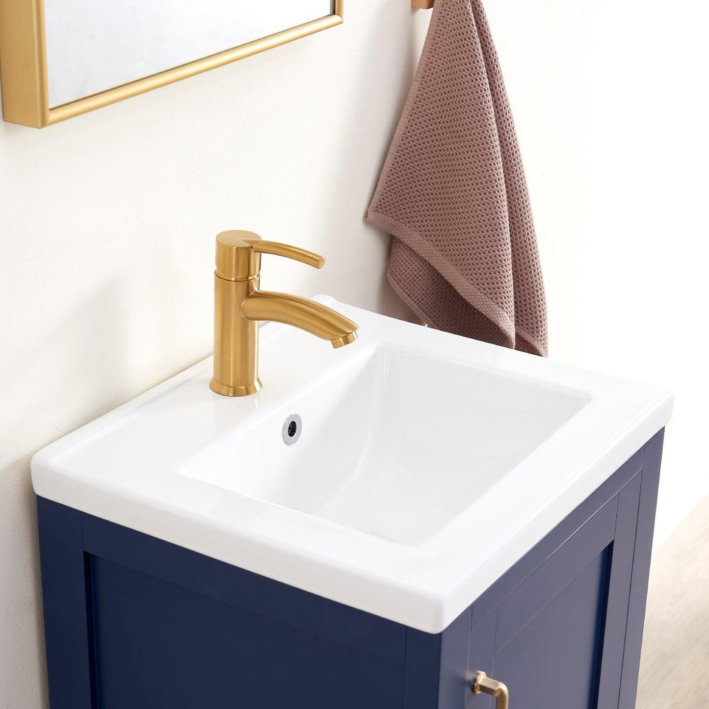Vinnova Gela 18" Single Sink Bath Vanity In Royal Blue With White Drop-In Ceramic Basin And Mirror