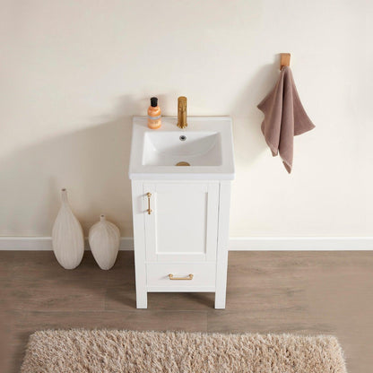 Vinnova Gela 18" Single Sink Bath Vanity In White With Drop-In White Ceramic Basin
