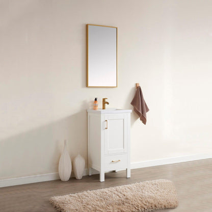 Vinnova Gela 18" Single Sink Bath Vanity In White With Drop-In White Ceramic Basin And Mirror