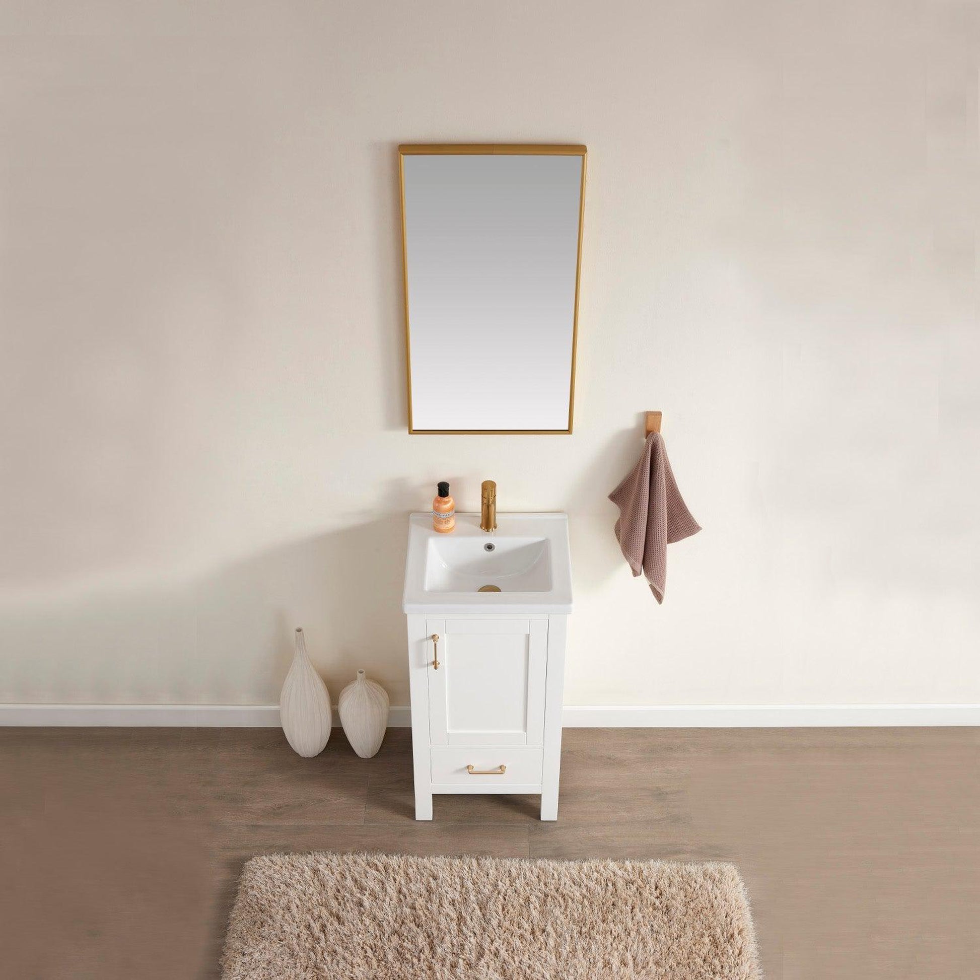 Vinnova Gela 18" Single Sink Bath Vanity In White With Drop-In White Ceramic Basin And Mirror