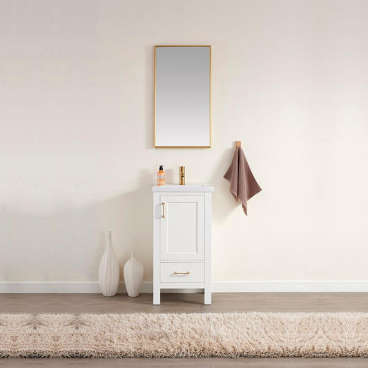 Vinnova Gela 18" Single Sink Bath Vanity In White With Drop-In White Ceramic Basin And Mirror