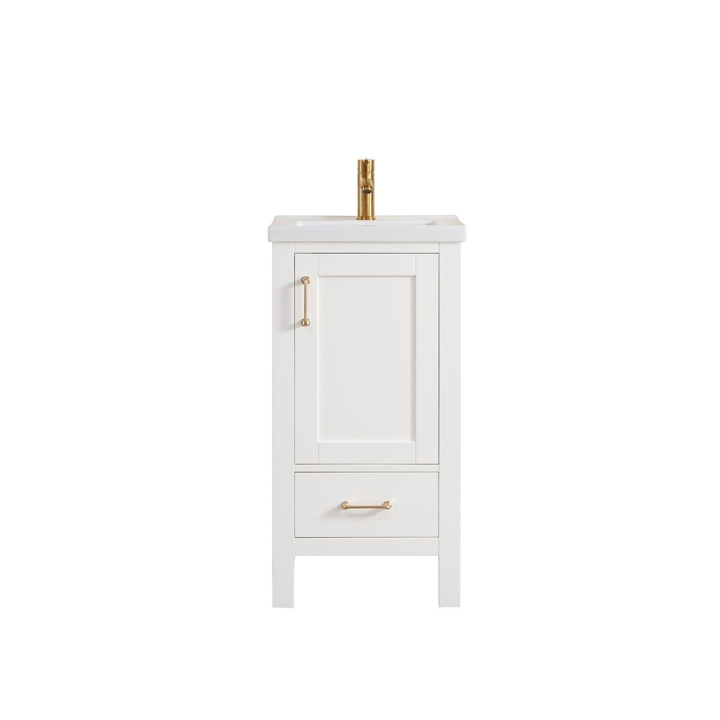 Vinnova Gela 18" Single Sink Bath Vanity In White With Drop-In White Ceramic Basin