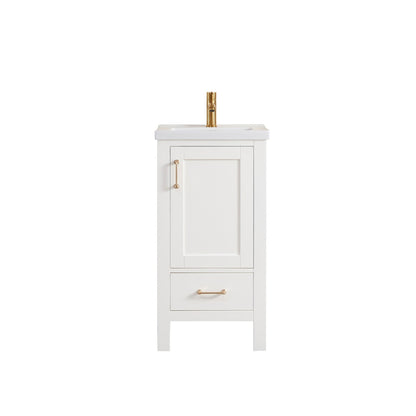 Vinnova Gela 18" Single Sink Bath Vanity In White With Drop-In White Ceramic Basin