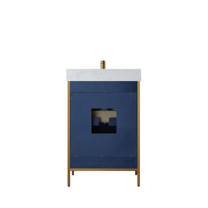 Vinnova Granada 24" Single Vanity In Royal Blue With White Composite Grain Stone Countertop
