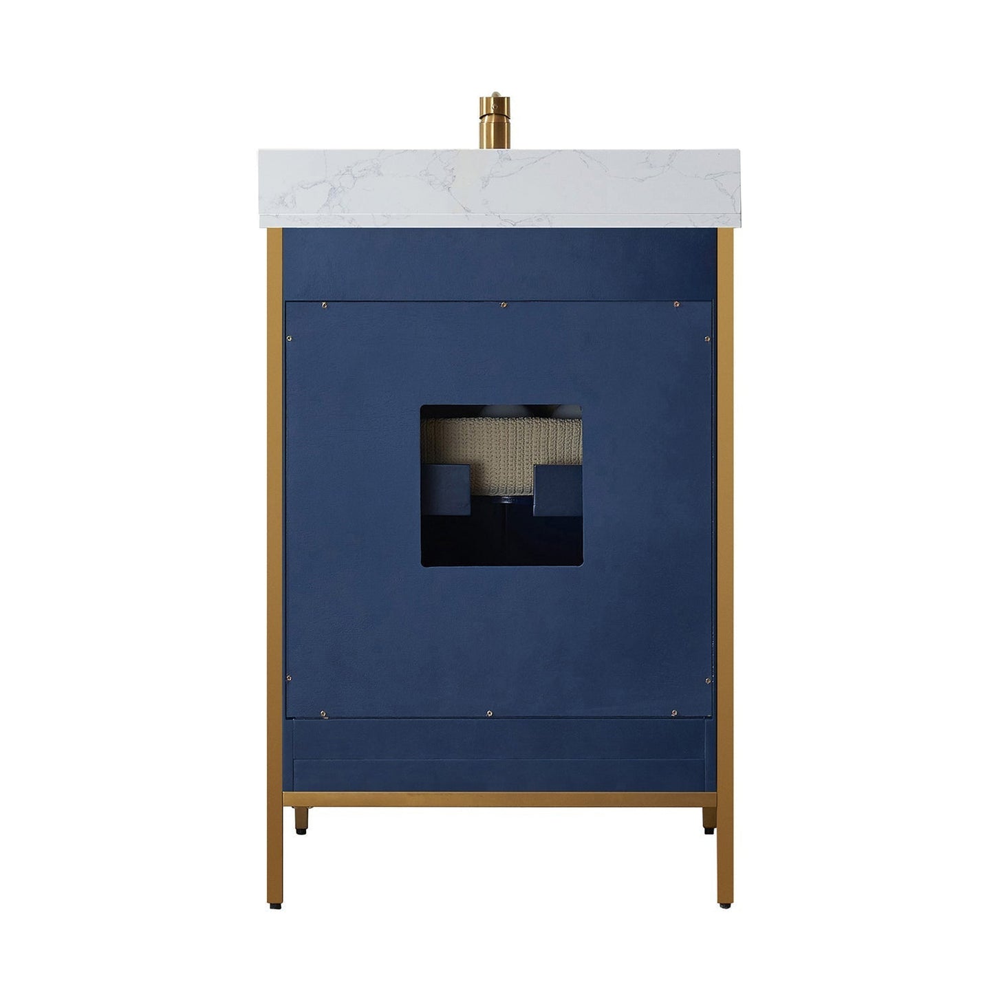 Vinnova Granada 24" Single Vanity In Royal Blue With White Composite Grain Stone Countertop And Mirror