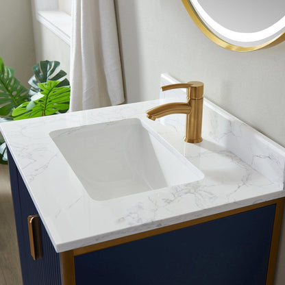 Vinnova Granada 24" Single Vanity In Royal Blue With White Composite Grain Stone Countertop And Mirror