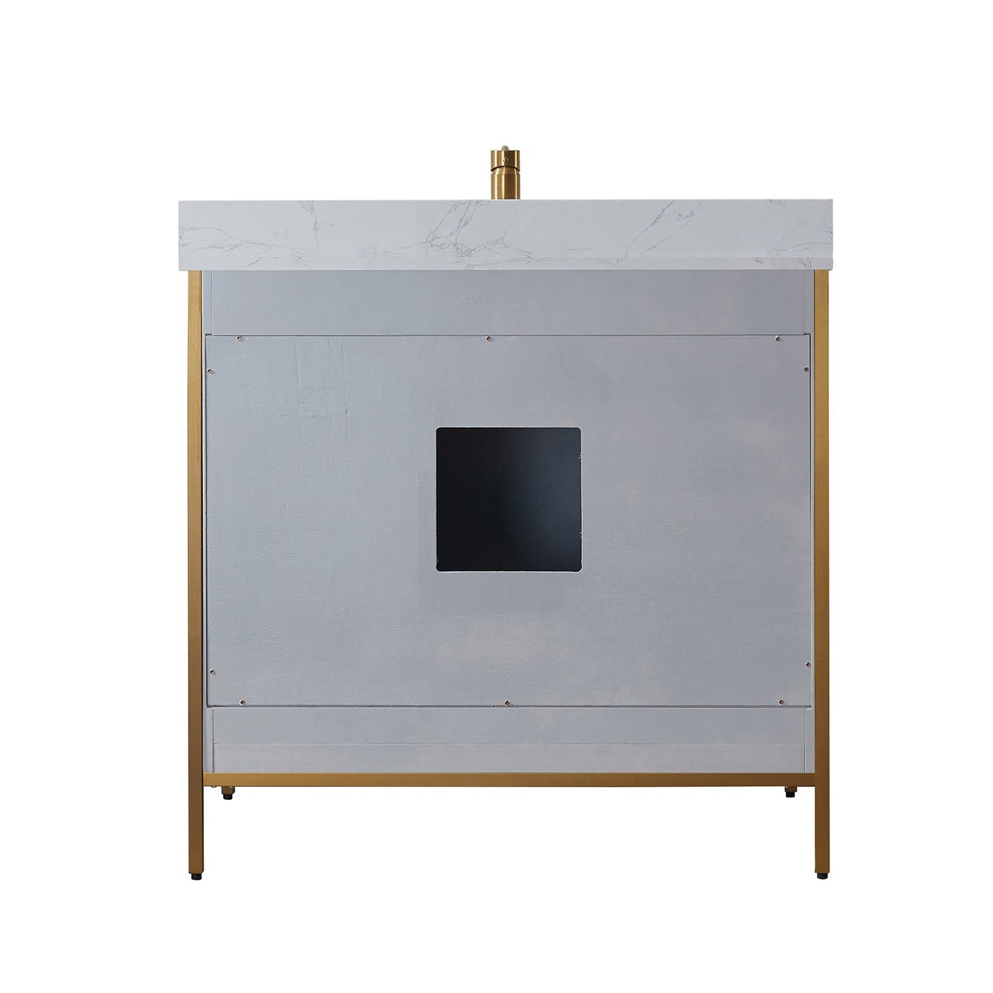 Vinnova Granada 36" Single Vanity In Paris Grey With White Composite Grain Stone Countertop And Mirror