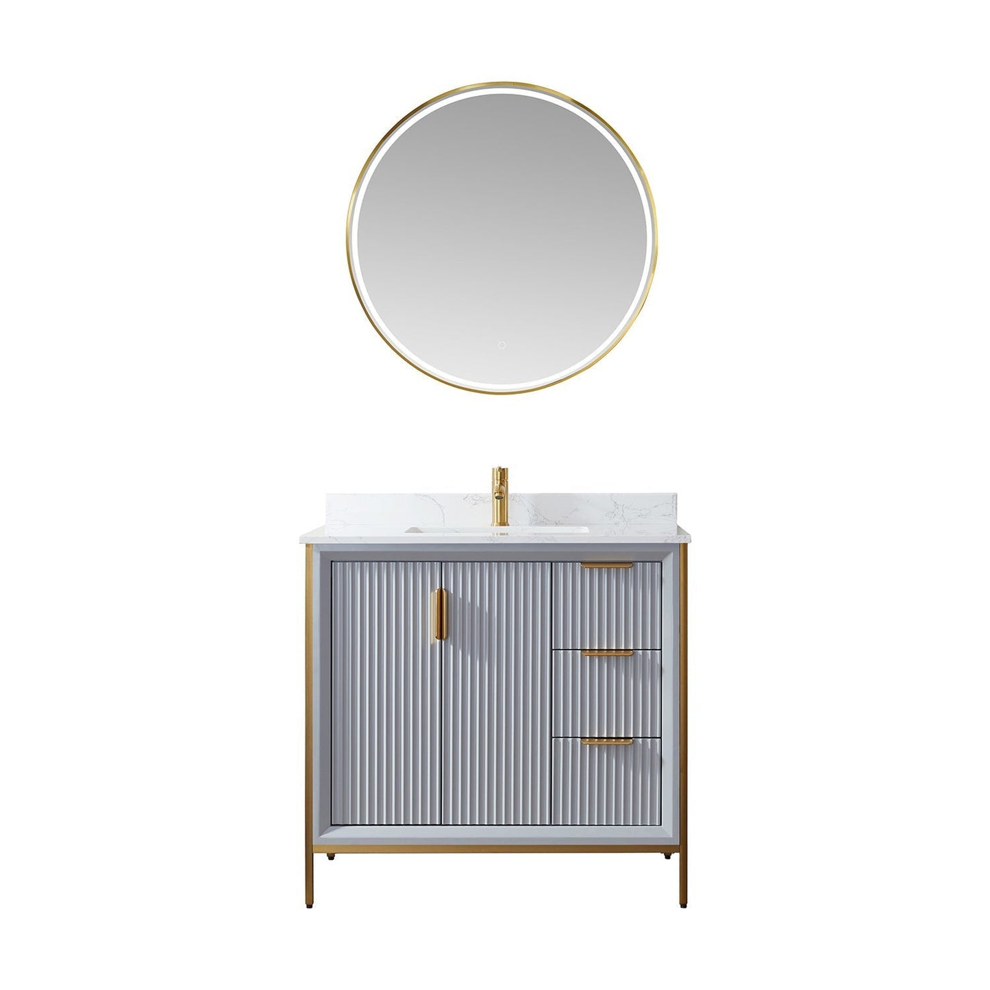 Vinnova Granada 36" Single Vanity In Paris Grey With White Composite Grain Stone Countertop And Mirror