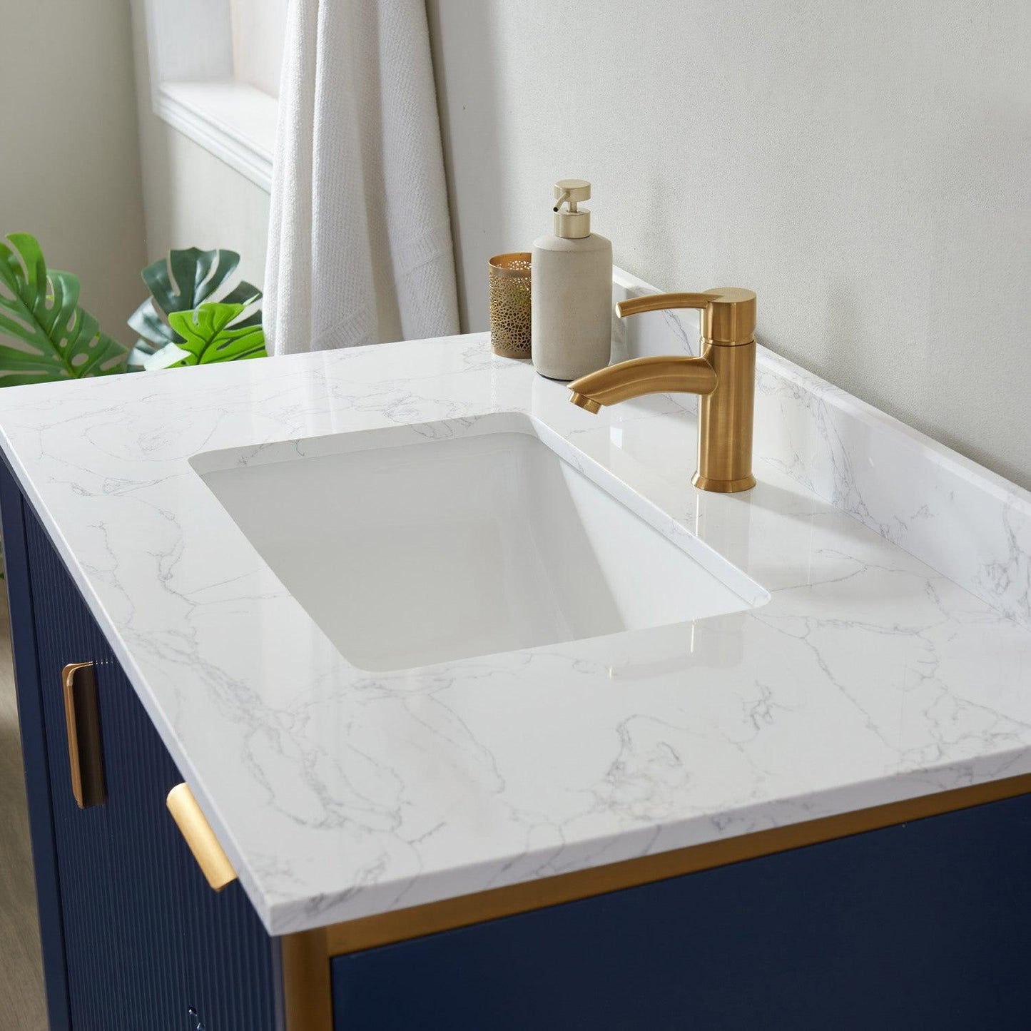 Vinnova Granada 36" Single Vanity In Royal Blue With White Composite Grain Stone Countertop