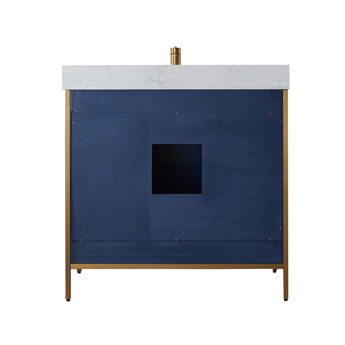 Vinnova Granada 36" Single Vanity In Royal Blue With White Composite Grain Stone Countertop And Mirror