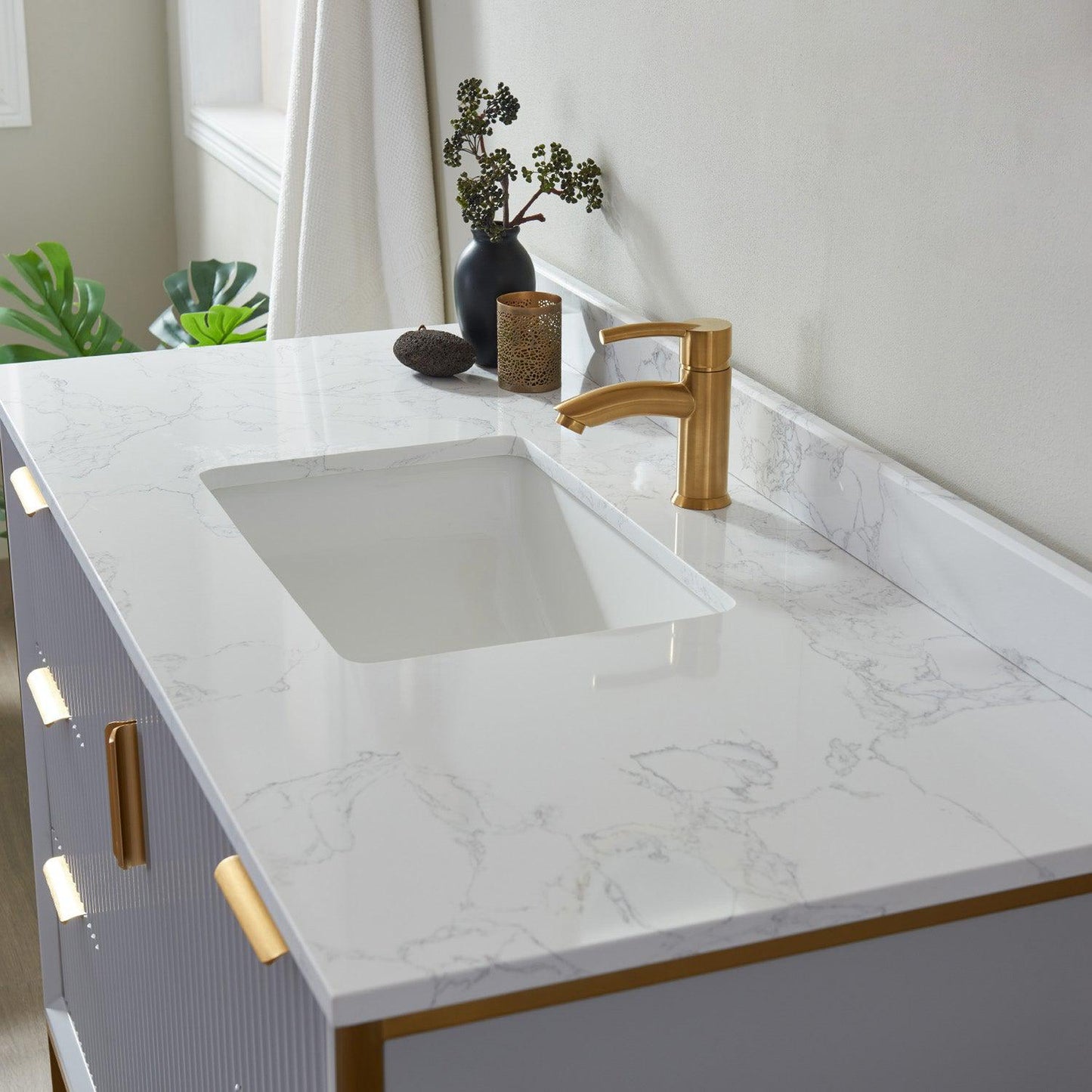 Vinnova Granada 48" Single Vanity In Paris Grey With White Composite Grain Stone Countertop